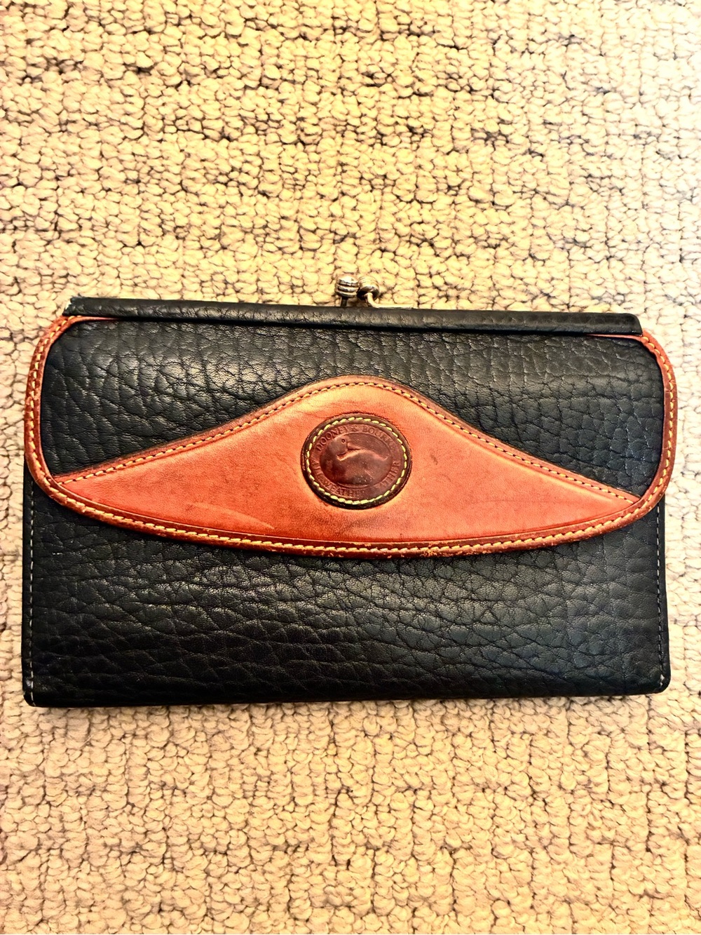 Dooney & Bourke Black Wallet with Brown Accent Leather Trim